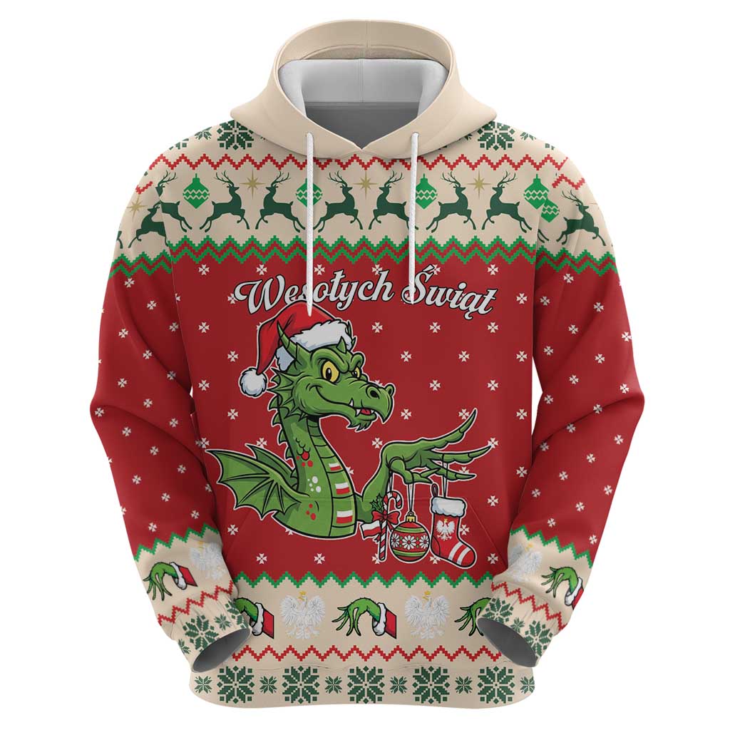 Poland Dinosaur Christmas Zip Hoodie Polish Smok Wawelski Wesołych Swiat - Wonder Print Shop