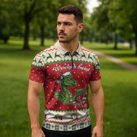Poland Dinosaur Christmas Zipper Polo Shirt Polish Smok Wawelski Wesołych Swiat - Wonder Print Shop