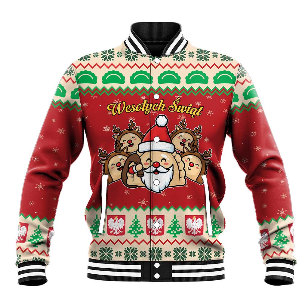 Poland Christmas Baseball Jacket Pierogi Mascot Santa Claus Wesołych Swiat - Wonder Print Shop