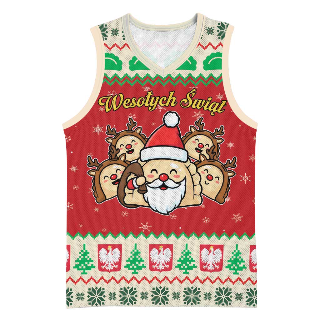 Poland Christmas Basketball Jersey Pierogi Mascot Santa Claus Wesołych Swiat - Wonder Print Shop