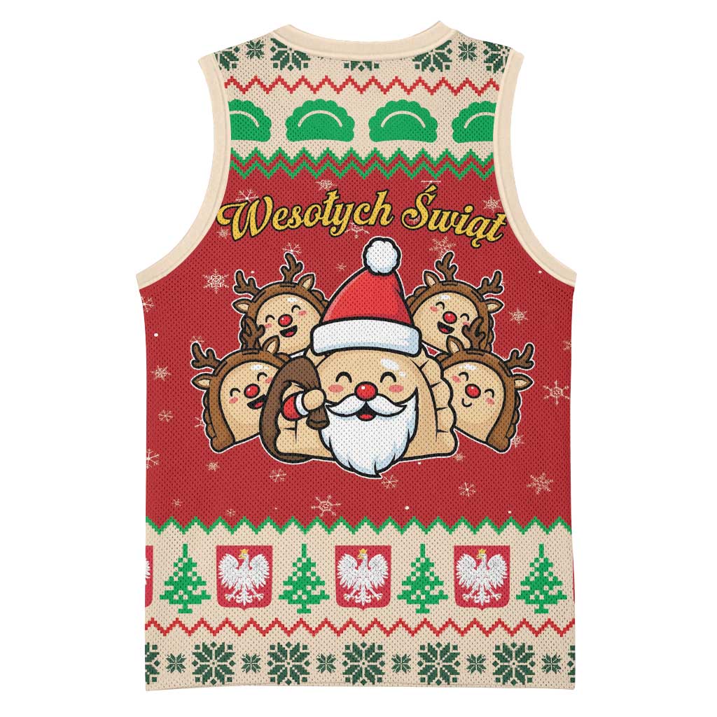 Poland Christmas Basketball Jersey Pierogi Mascot Santa Claus Wesołych Swiat - Wonder Print Shop