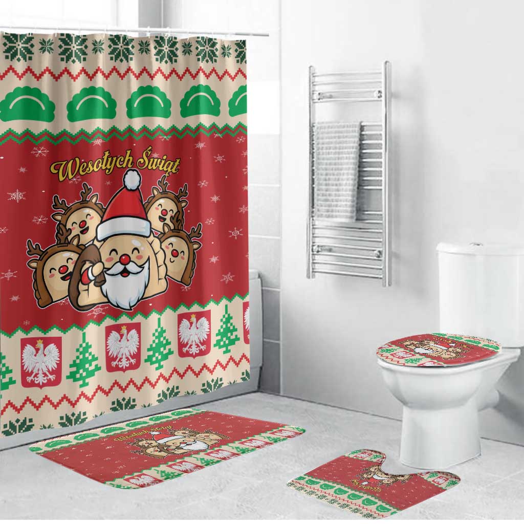 Poland Christmas Bathroom Set Pierogi Mascot Santa Claus Wesołych Swiat - Wonder Print Shop