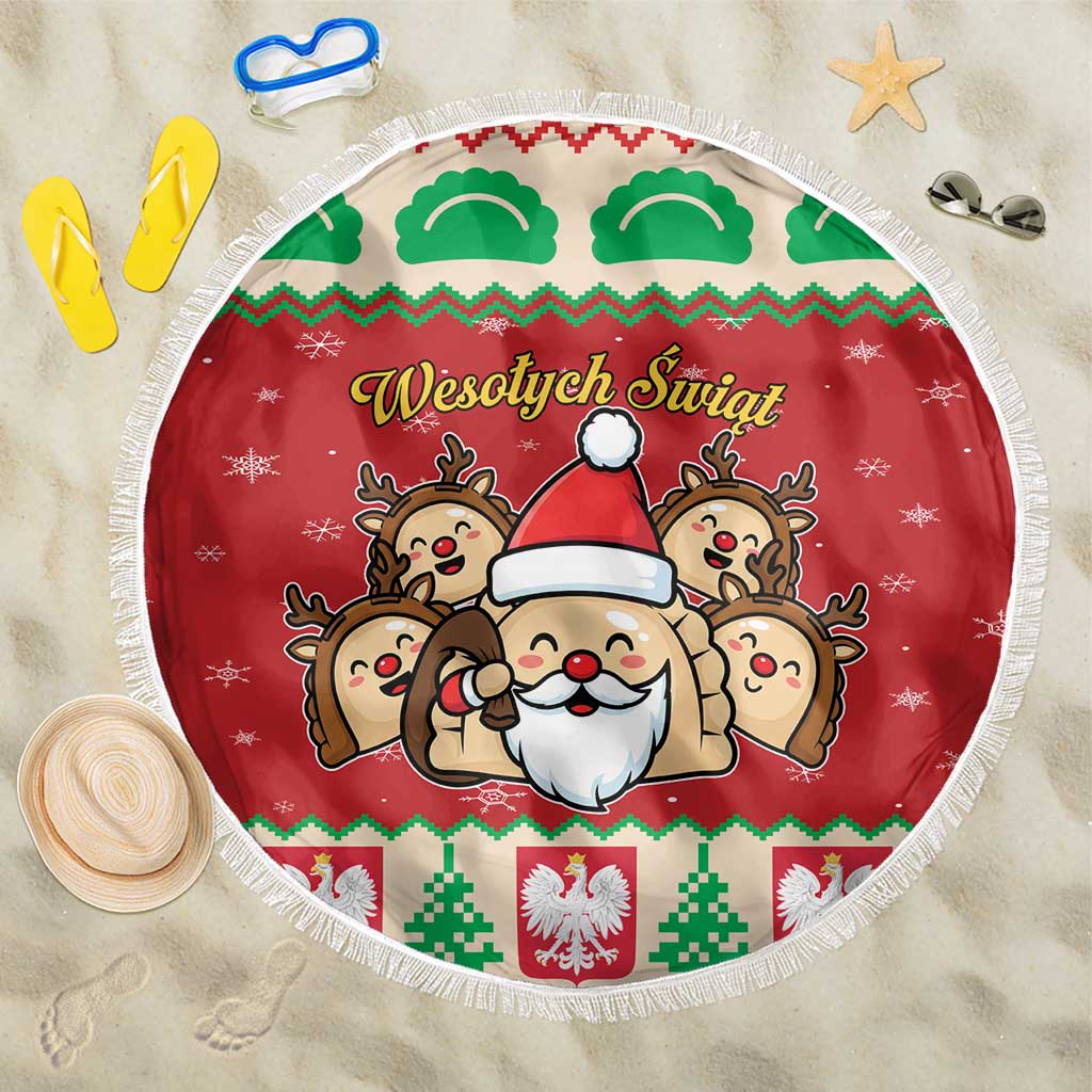 Poland Christmas Beach Blanket Pierogi Mascot Santa Claus Wesołych Swiat - Wonder Print Shop