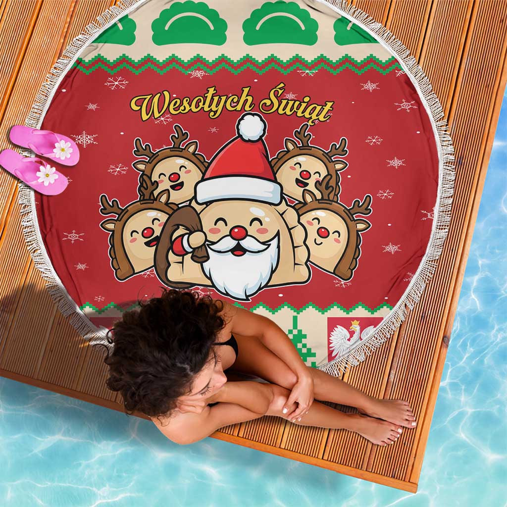 Poland Christmas Beach Blanket Pierogi Mascot Santa Claus Wesołych Swiat - Wonder Print Shop