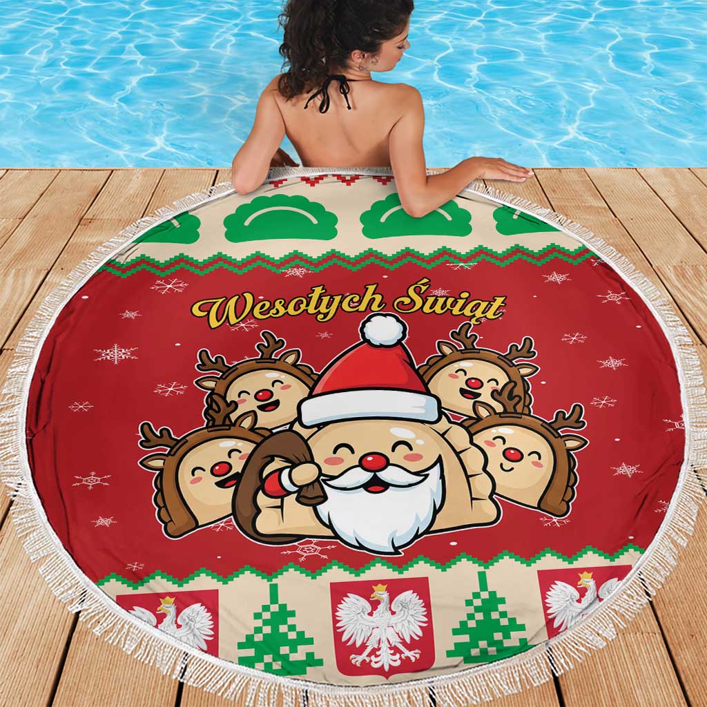 Poland Christmas Beach Blanket Pierogi Mascot Santa Claus Wesołych Swiat - Wonder Print Shop