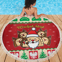 Poland Christmas Beach Blanket Pierogi Mascot Santa Claus Wesołych Swiat - Wonder Print Shop