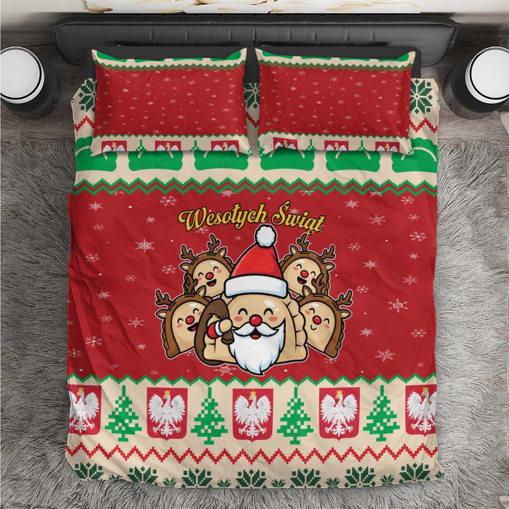 Poland Christmas Bedding Set Pierogi Mascot Santa Claus Wesołych Swiat - Wonder Print Shop