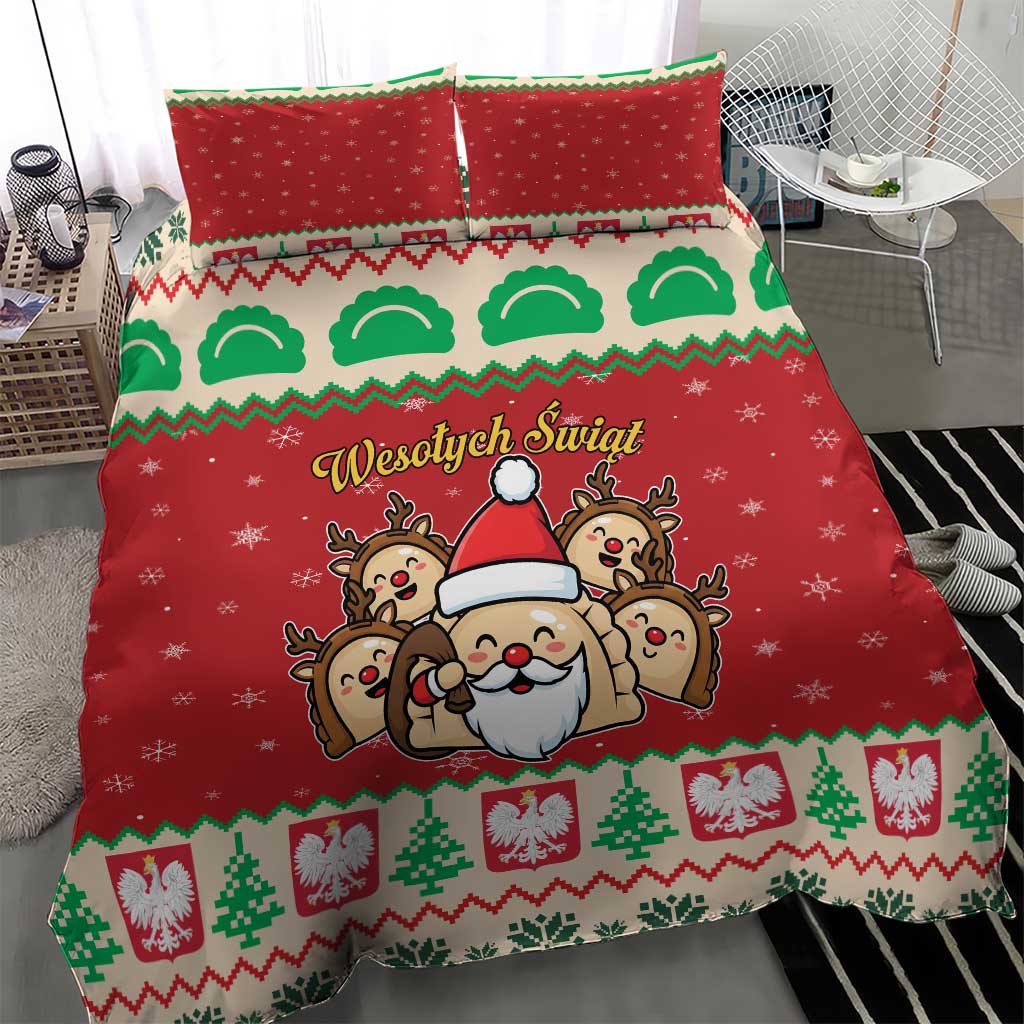 Poland Christmas Bedding Set Pierogi Mascot Santa Claus Wesołych Swiat - Wonder Print Shop