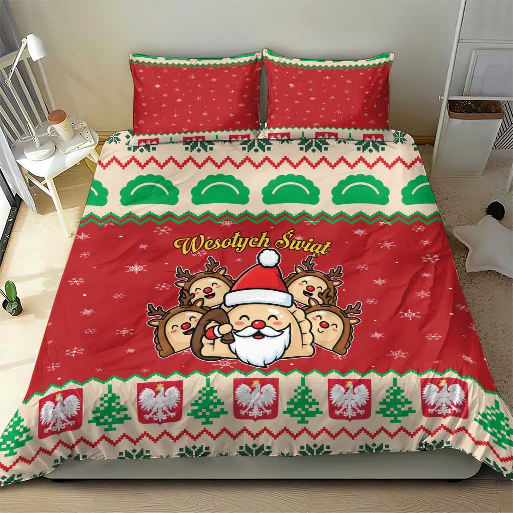 Poland Christmas Bedding Set Pierogi Mascot Santa Claus Wesołych Swiat - Wonder Print Shop