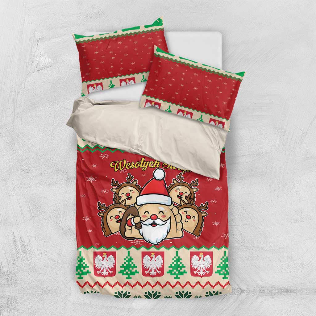 Poland Christmas Bedding Set Pierogi Mascot Santa Claus Wesołych Swiat - Wonder Print Shop