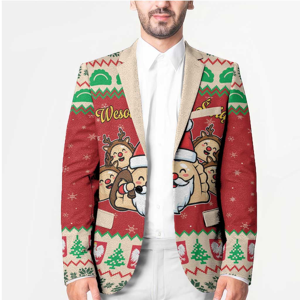 Poland Christmas Blazer Pierogi Mascot Santa Claus Wesołych Swiat - Wonder Print Shop
