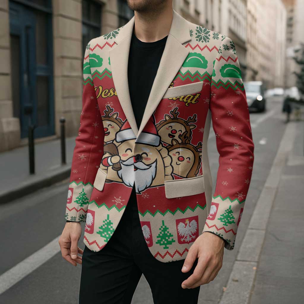 Poland Christmas Blazer Pierogi Mascot Santa Claus Wesołych Swiat - Wonder Print Shop