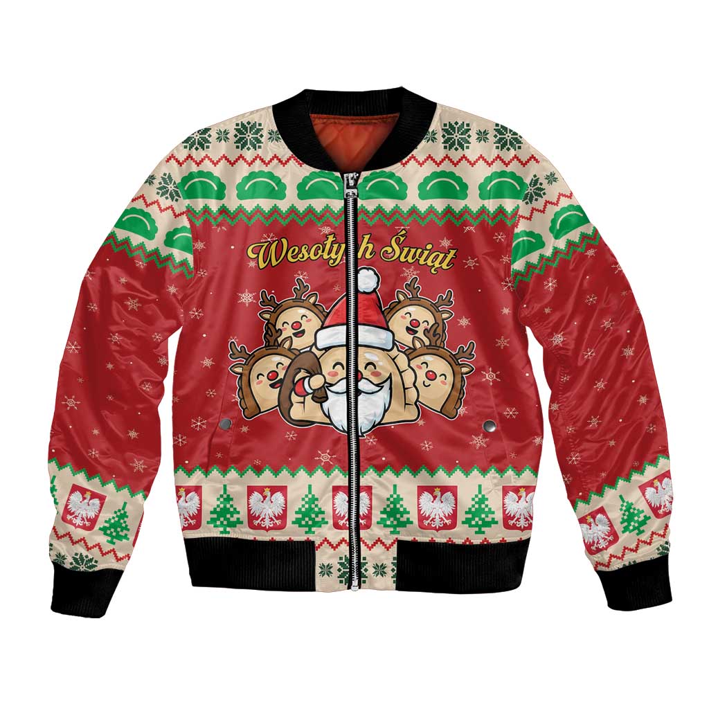 Poland Christmas Bomber Jacket Pierogi Mascot Santa Claus Wesołych Swiat - Wonder Print Shop