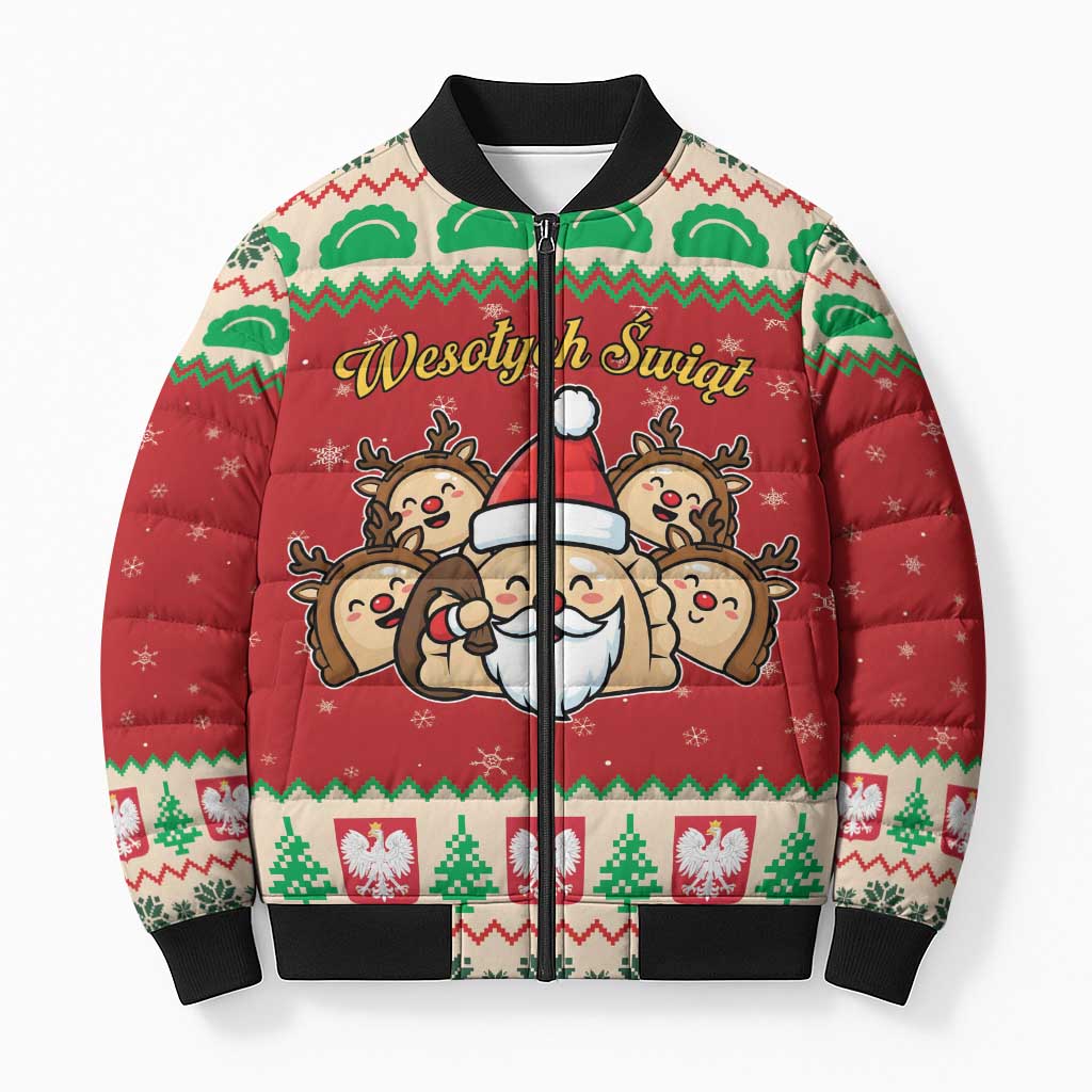 Poland Christmas Bomber Puffer Jacket Pierogi Mascot Santa Claus Wesołych Swiat - Wonder Print Shop