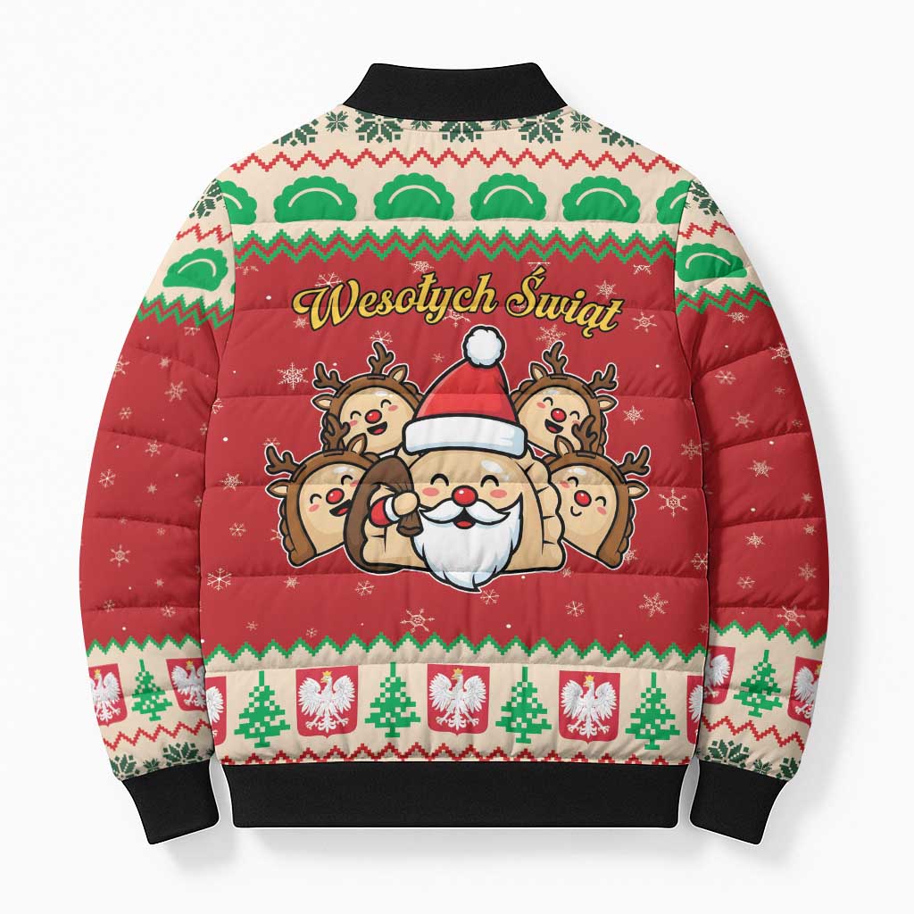 Poland Christmas Bomber Puffer Jacket Pierogi Mascot Santa Claus Wesołych Swiat - Wonder Print Shop