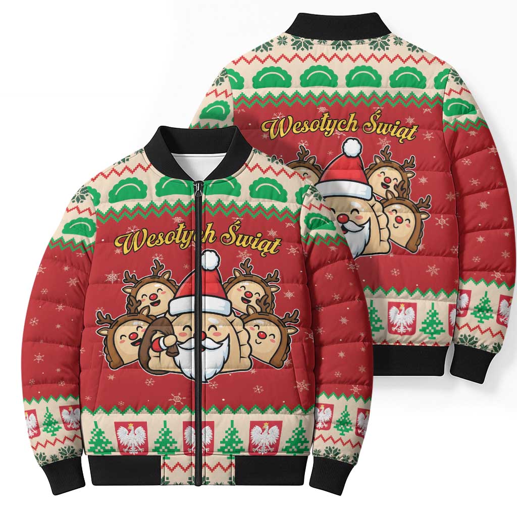 Poland Christmas Bomber Puffer Jacket Pierogi Mascot Santa Claus Wesołych Swiat - Wonder Print Shop