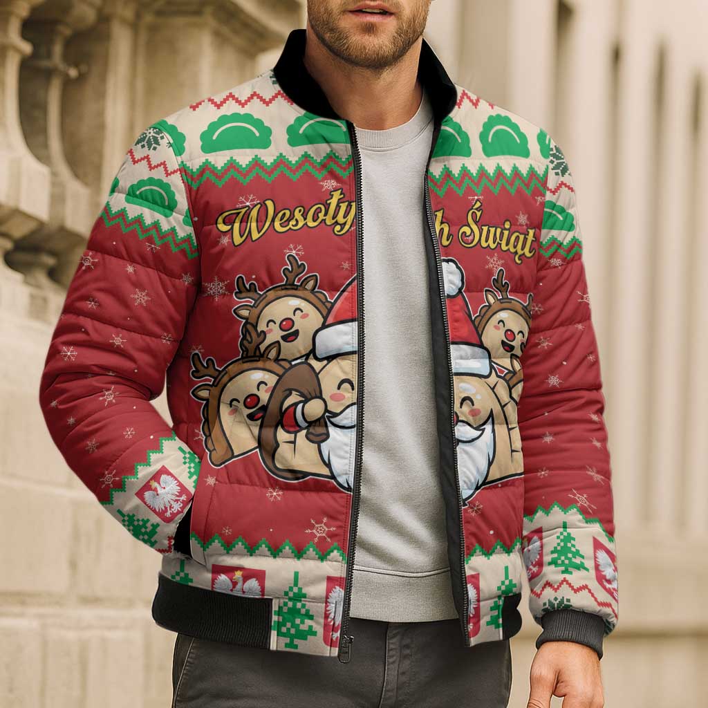 Poland Christmas Bomber Puffer Jacket Pierogi Mascot Santa Claus Wesołych Swiat - Wonder Print Shop