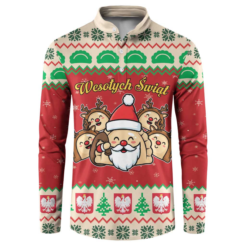 Poland Christmas Button Sweatshirt Pierogi Mascot Santa Claus Wesołych Swiat - Wonder Print Shop