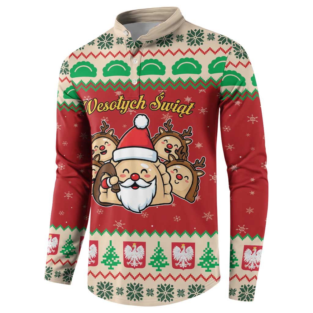 Poland Christmas Button Sweatshirt Pierogi Mascot Santa Claus Wesołych Swiat - Wonder Print Shop