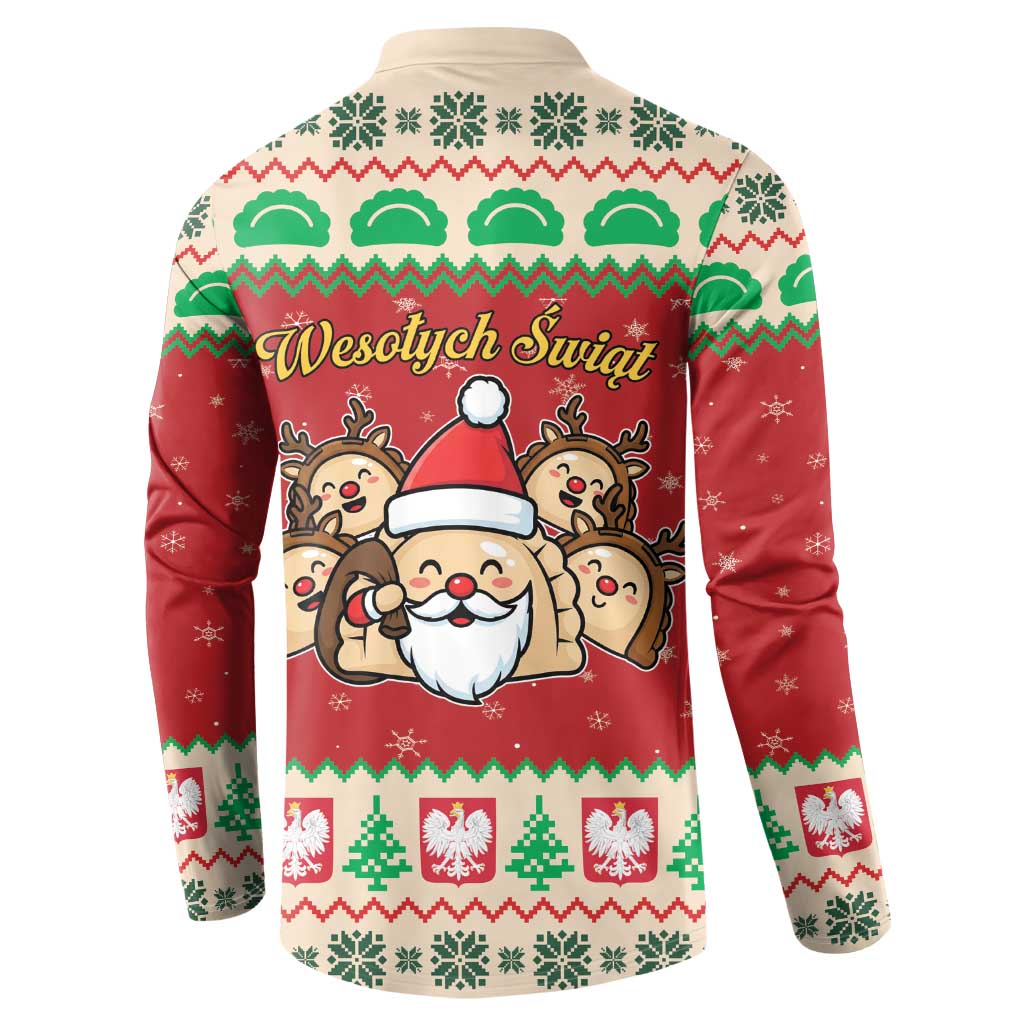 Poland Christmas Button Sweatshirt Pierogi Mascot Santa Claus Wesołych Swiat - Wonder Print Shop