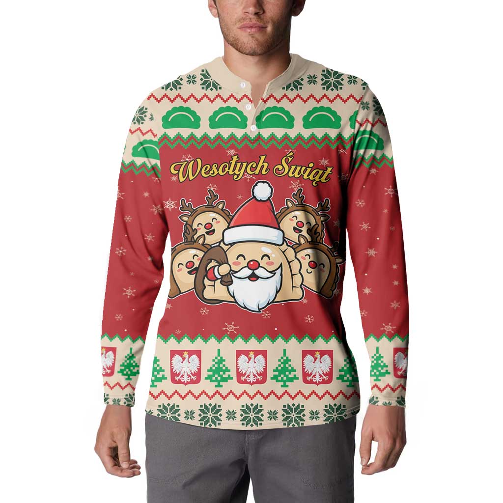 Poland Christmas Button Sweatshirt Pierogi Mascot Santa Claus Wesołych Swiat - Wonder Print Shop