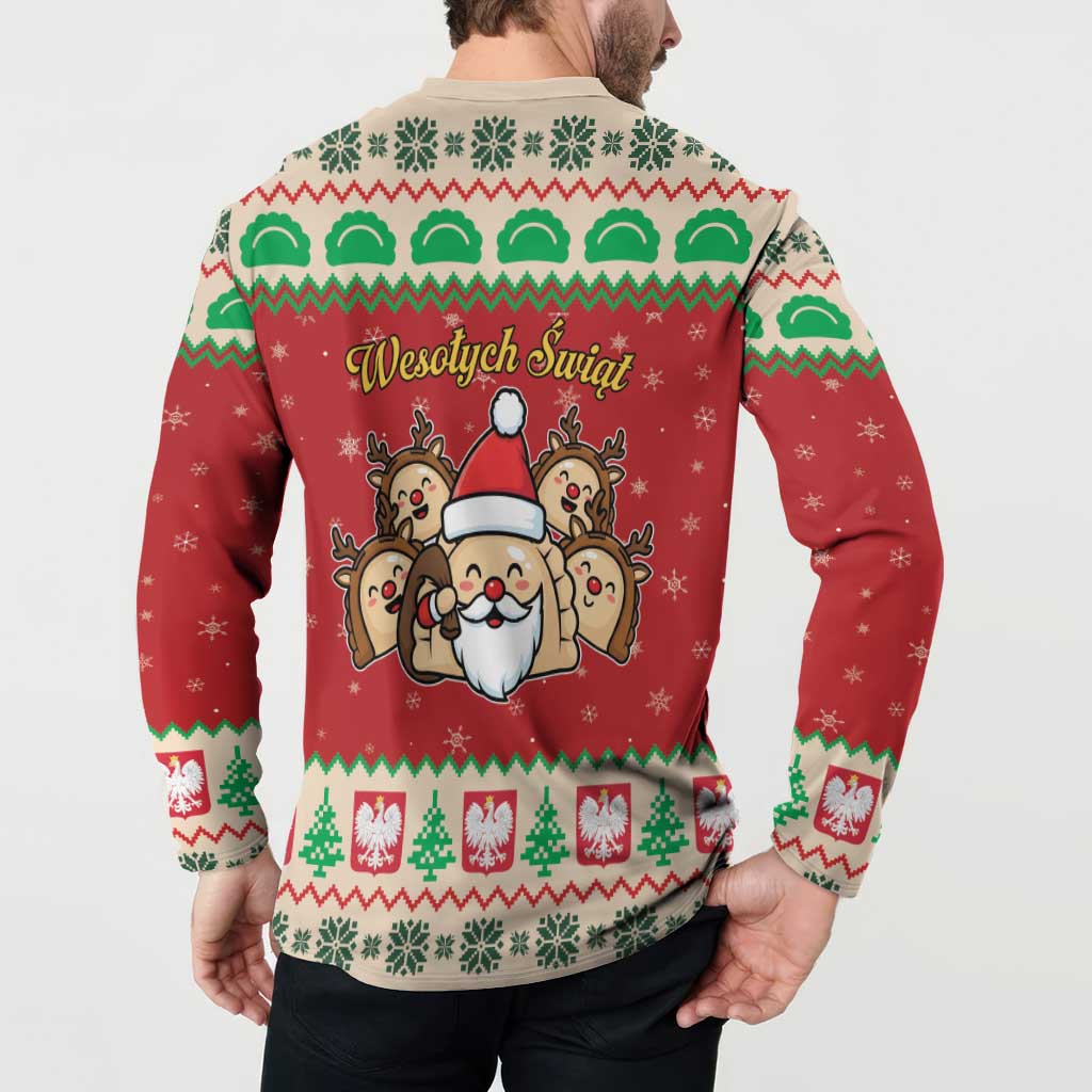 Poland Christmas Button Sweatshirt Pierogi Mascot Santa Claus Wesołych Swiat - Wonder Print Shop