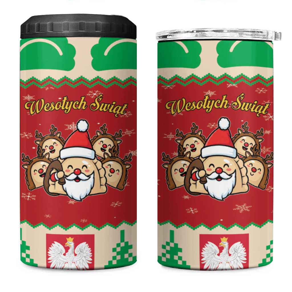 Poland Christmas 4 in 1 Can Cooler Tumbler Pierogi Mascot Santa Claus Wesołych Swiat - Wonder Print Shop