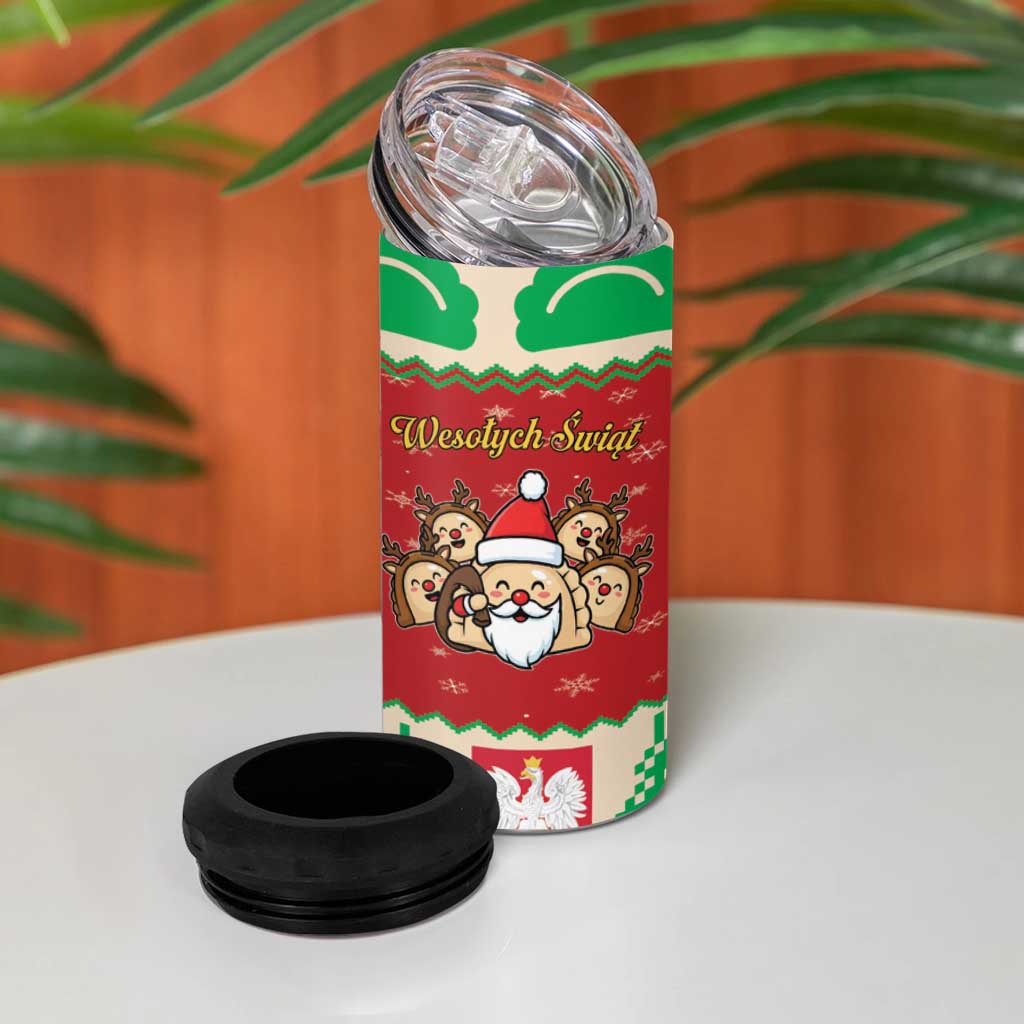 Poland Christmas 4 in 1 Can Cooler Tumbler Pierogi Mascot Santa Claus Wesołych Swiat - Wonder Print Shop