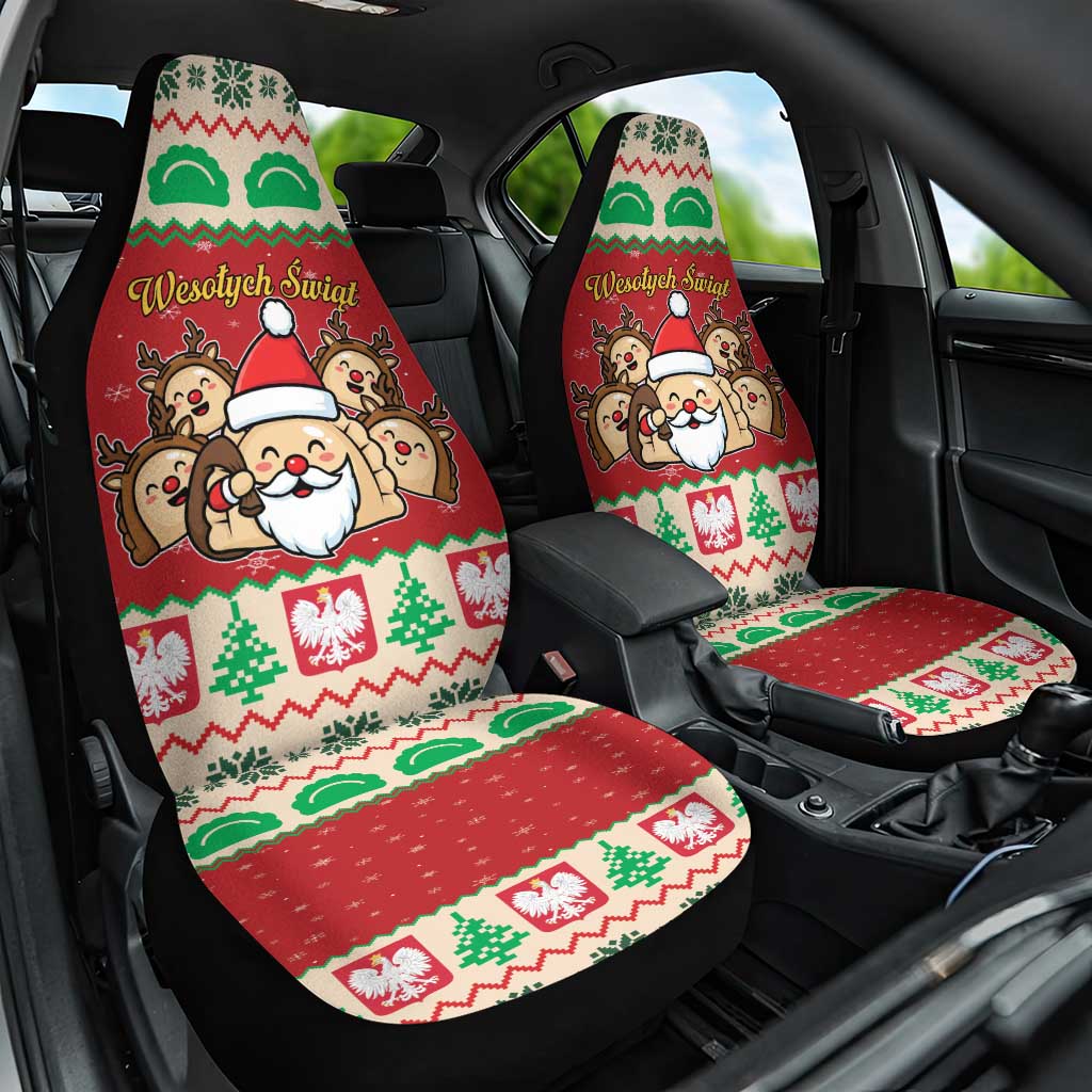Poland Christmas Car Seat Cover Pierogi Mascot Santa Claus Wesołych Swiat - Wonder Print Shop