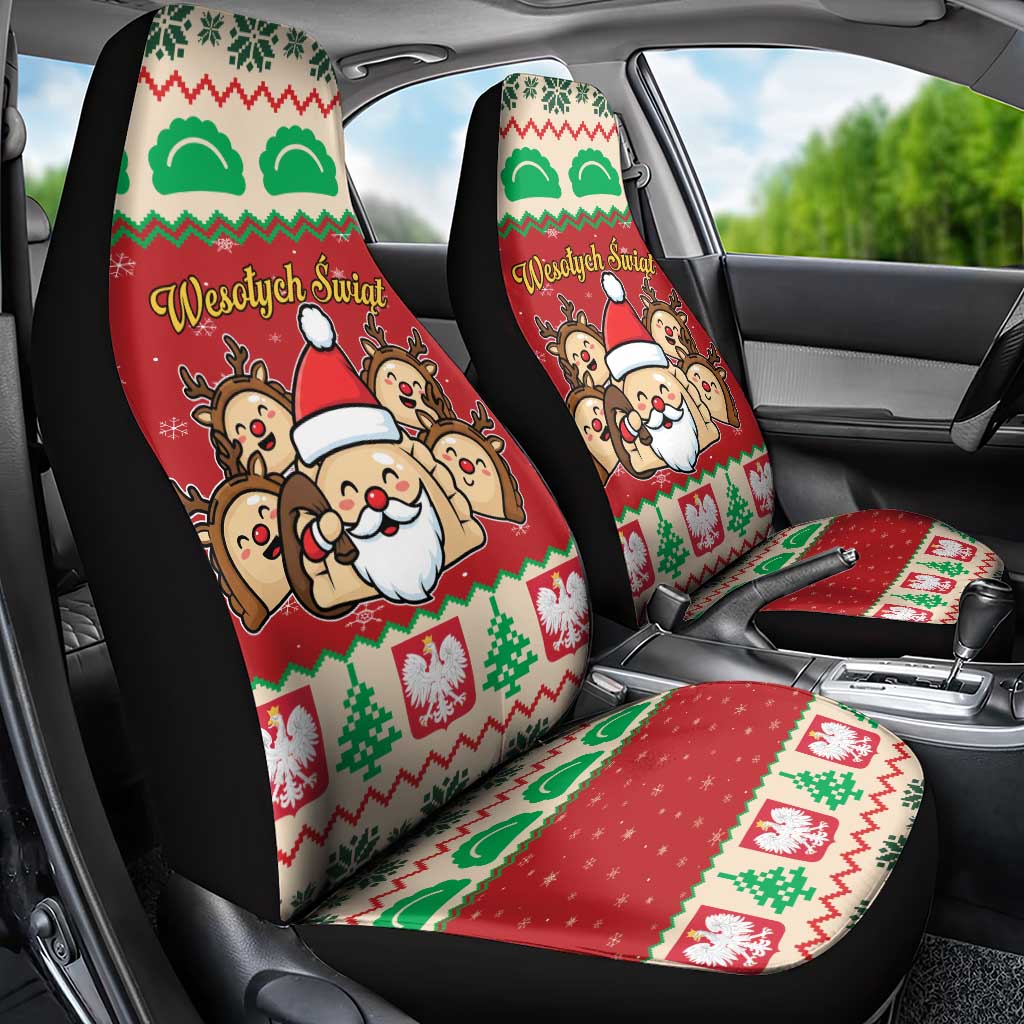 Poland Christmas Car Seat Cover Pierogi Mascot Santa Claus Wesołych Swiat - Wonder Print Shop