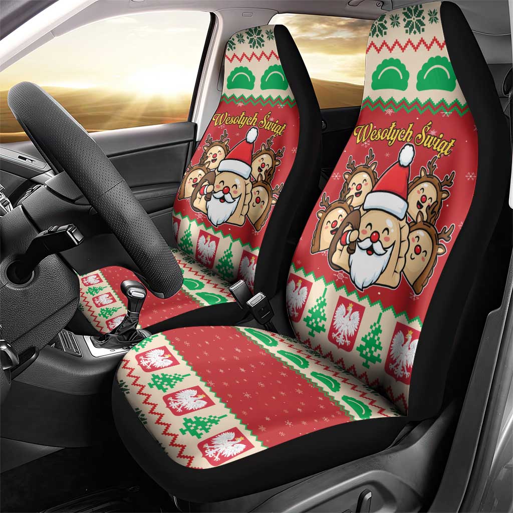 Poland Christmas Car Seat Cover Pierogi Mascot Santa Claus Wesołych Swiat - Wonder Print Shop