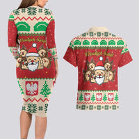 Poland Christmas Couples Matching Long Sleeve Bodycon Dress and Hawaiian Shirt Pierogi Mascot Santa Claus Wesołych Swiat - Wonder Print Shop