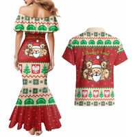 Poland Christmas Couples Matching Mermaid Dress and Hawaiian Shirt Pierogi Mascot Santa Claus Wesołych Swiat - Wonder Print Shop