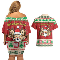 Poland Christmas Couples Matching Off Shoulder Short Dress and Hawaiian Shirt Pierogi Mascot Santa Claus Wesołych Swiat - Wonder Print Shop