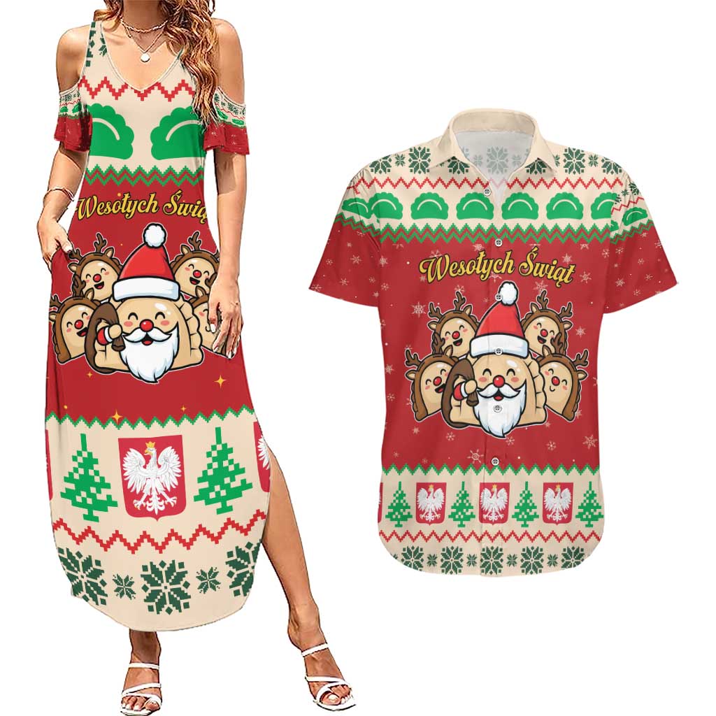 Poland Christmas Couples Matching Summer Maxi Dress and Hawaiian Shirt Pierogi Mascot Santa Claus Wesołych Swiat - Wonder Print Shop
