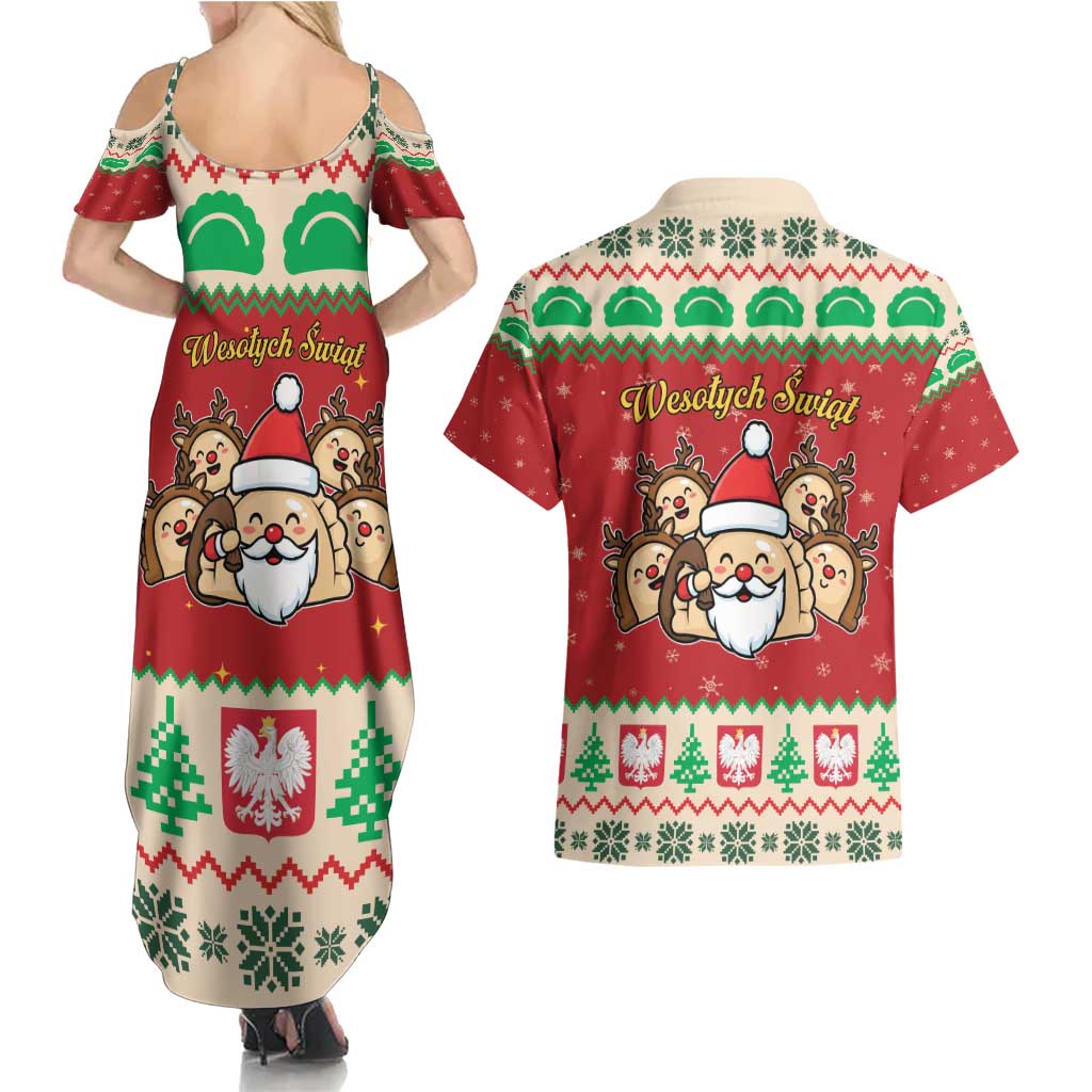 Poland Christmas Couples Matching Summer Maxi Dress and Hawaiian Shirt Pierogi Mascot Santa Claus Wesołych Swiat - Wonder Print Shop