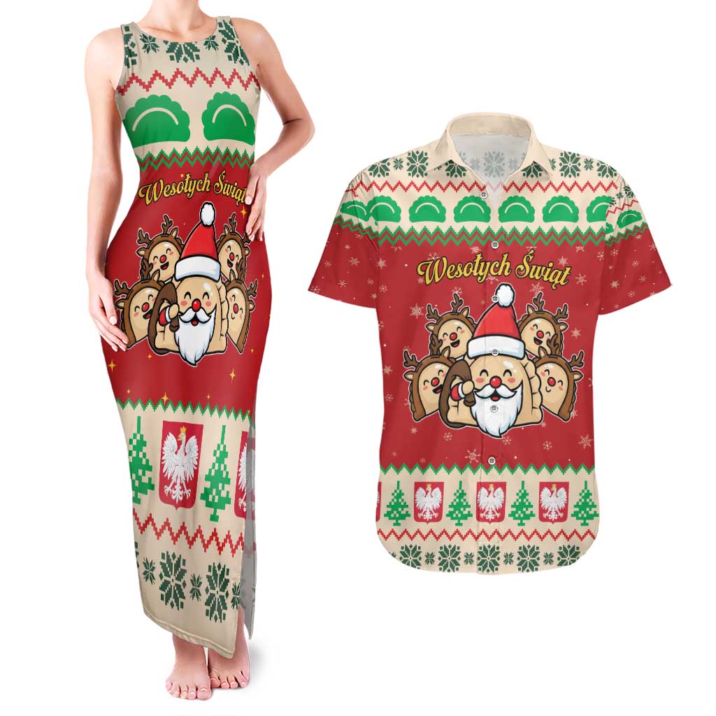 Poland Christmas Couples Matching Tank Maxi Dress and Hawaiian Shirt Pierogi Mascot Santa Claus Wesołych Swiat - Wonder Print Shop