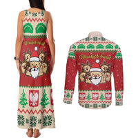 Poland Christmas Couples Matching Tank Maxi Dress and Long Sleeve Button Shirt Pierogi Mascot Santa Claus Wesołych Swiat - Wonder Print Shop
