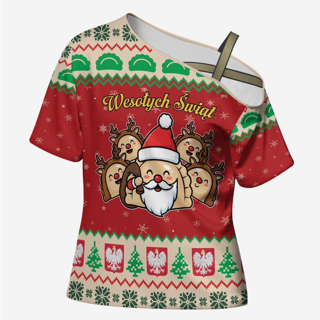 Poland Christmas Cross Shoulder Shirt Pierogi Mascot Santa Claus Wesołych Swiat - Wonder Print Shop