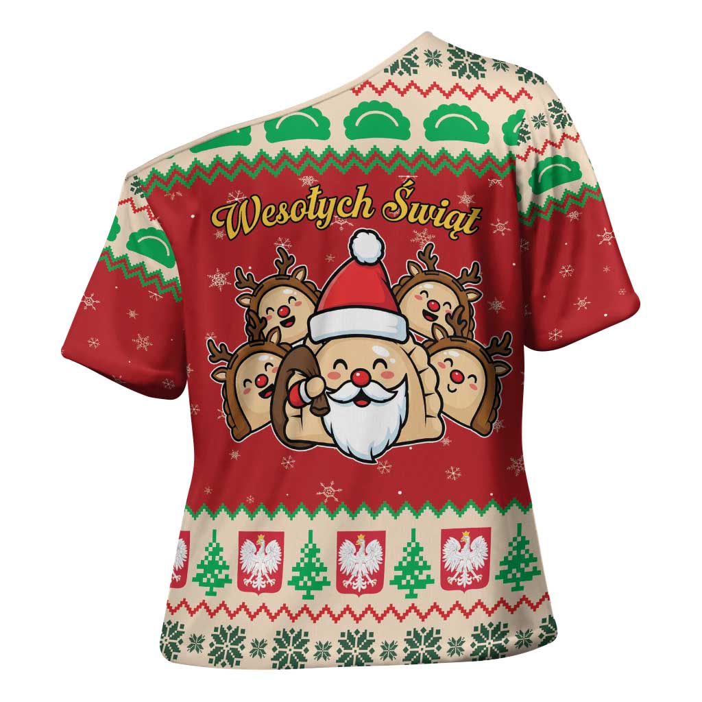 Poland Christmas Cross Shoulder Shirt Pierogi Mascot Santa Claus Wesołych Swiat - Wonder Print Shop
