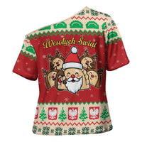 Poland Christmas Cross Shoulder Shirt Pierogi Mascot Santa Claus Wesołych Swiat - Wonder Print Shop
