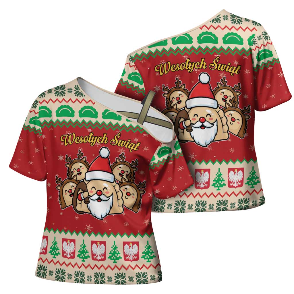 Poland Christmas Cross Shoulder Shirt Pierogi Mascot Santa Claus Wesołych Swiat - Wonder Print Shop