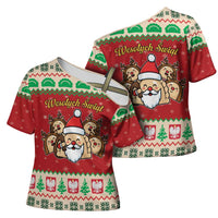 Poland Christmas Cross Shoulder Shirt Pierogi Mascot Santa Claus Wesołych Swiat - Wonder Print Shop