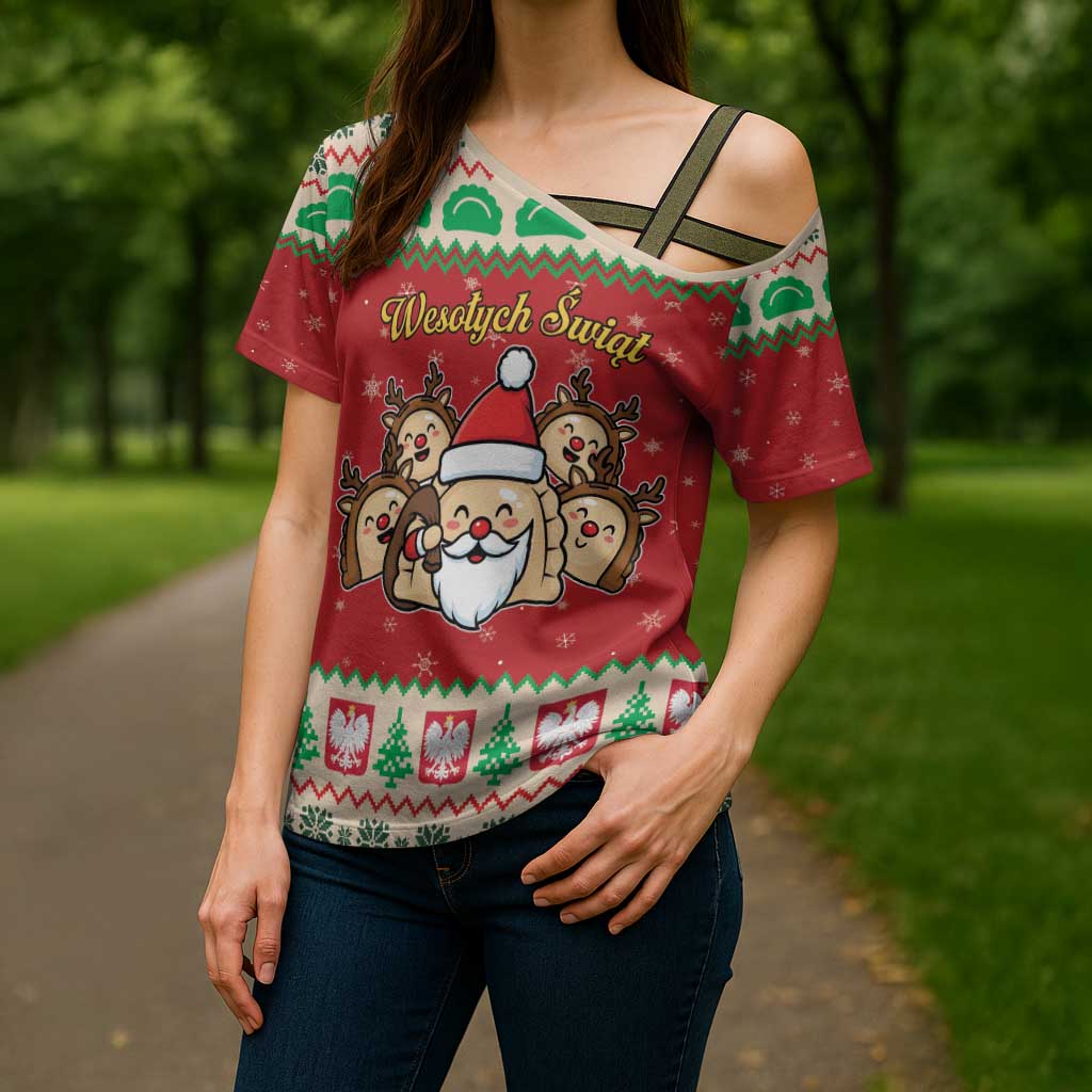 Poland Christmas Cross Shoulder Shirt Pierogi Mascot Santa Claus Wesołych Swiat - Wonder Print Shop