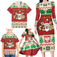 Poland Christmas Family Matching Long Sleeve Bodycon Dress and Hawaiian Shirt Pierogi Mascot Santa Claus Wesołych Swiat - Wonder Print Shop