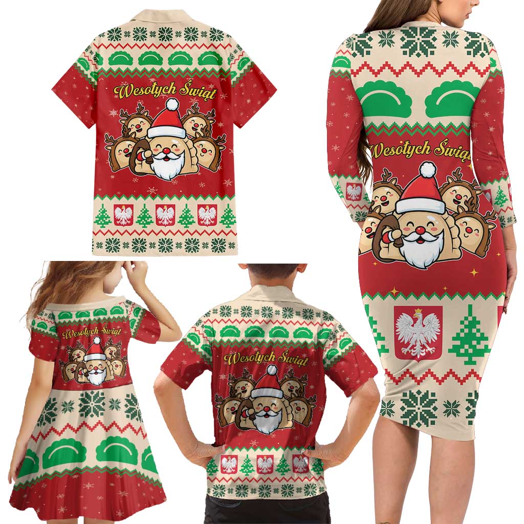 Poland Christmas Family Matching Long Sleeve Bodycon Dress and Hawaiian Shirt Pierogi Mascot Santa Claus Wesołych Swiat - Wonder Print Shop