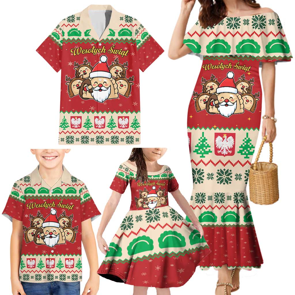 Poland Christmas Family Matching Mermaid Dress and Hawaiian Shirt Pierogi Mascot Santa Claus Wesołych Swiat - Wonder Print Shop