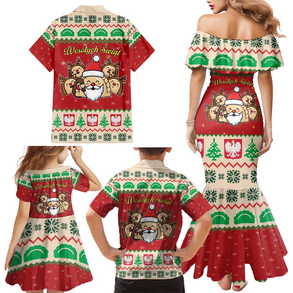 Poland Christmas Family Matching Mermaid Dress and Hawaiian Shirt Pierogi Mascot Santa Claus Wesołych Swiat - Wonder Print Shop