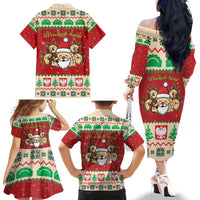 Poland Christmas Family Matching Off The Shoulder Long Sleeve Dress and Hawaiian Shirt Pierogi Mascot Santa Claus Wesołych Swiat - Wonder Print Shop