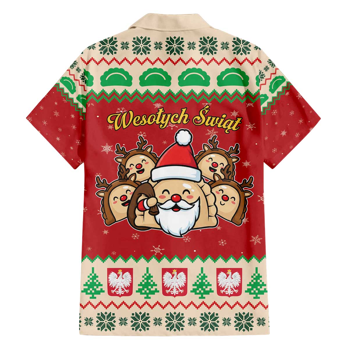 Poland Christmas Family Matching Off The Shoulder Long Sleeve Dress and Hawaiian Shirt Pierogi Mascot Santa Claus Wesołych Swiat - Wonder Print Shop